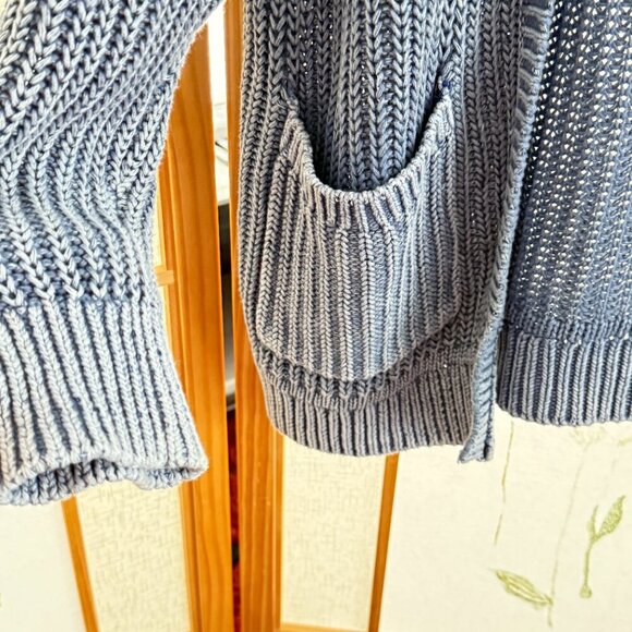 Victoria's Secret Pink Blue Washed open front Cardigan Boho Cozy Chunky - Picture 3 of 6